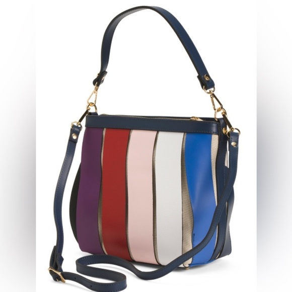 CHEVAL Made In Italy Woven Leather Color Block Panels Shoulder Bag - Picture 2 of 8